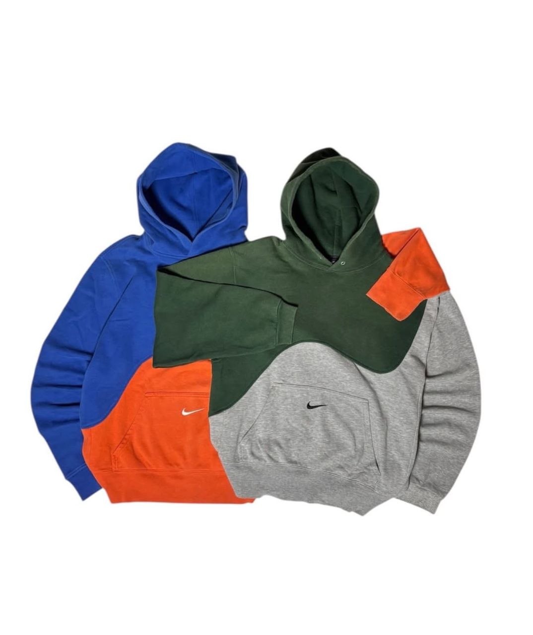 Re Worked Nike Hoodie Cut and Sew type ERL, green grey orange and blue