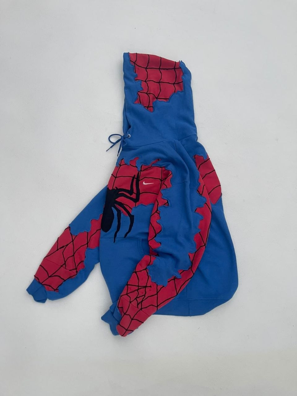 Spider-man blue and red reworked hoodie, back view